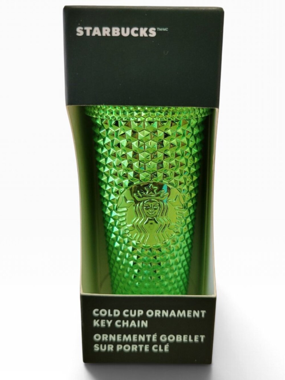 Starbucks 2023 Holiday Metallic Green Studded Cold Cup Keychain Ornament